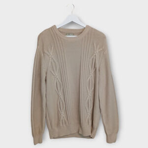 The Territory Ahead Sweater Mens Medium Beige Cable Knit Cozy Cabincore Neutral